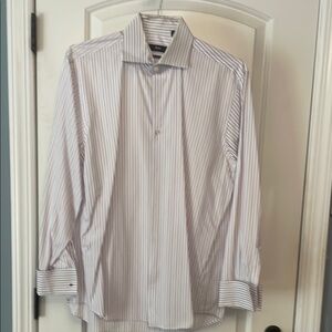 Boss White and Gray Striped Dress Shirt